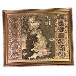 Antique Decorative Map of Britain in Ornate Frame